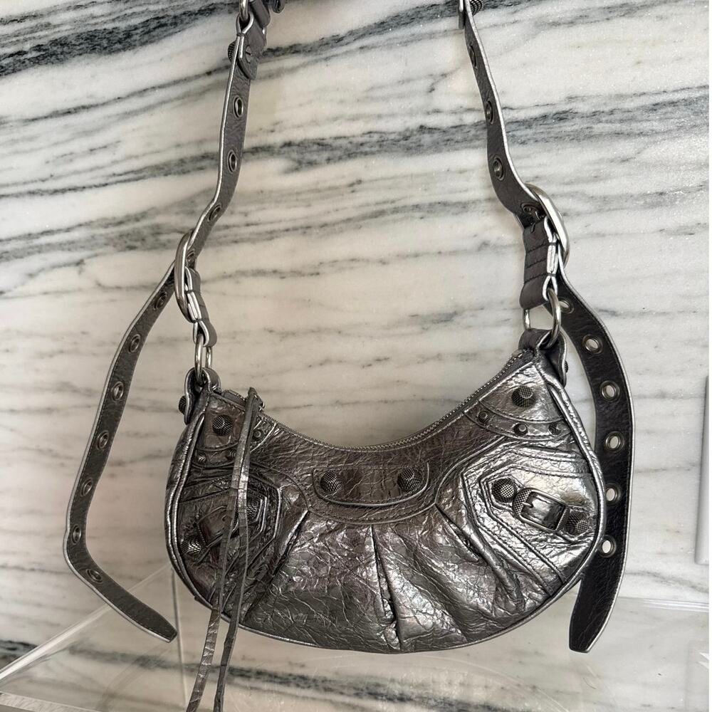 Balenciaga Silver Leather XS Le Cagole Shoulder Bag
